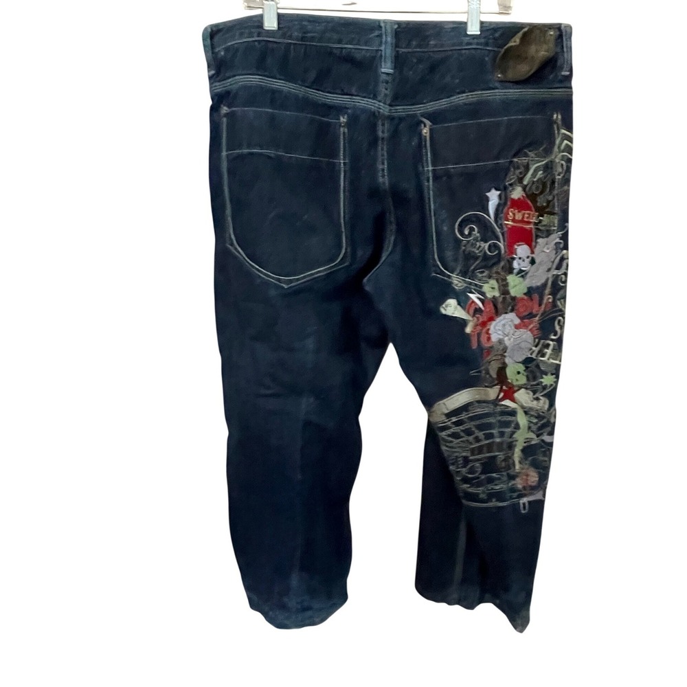 Artful Dodger Heavily Embroidered Baggy Jeans 40x26.5 Skater Streetwear Y2K Art